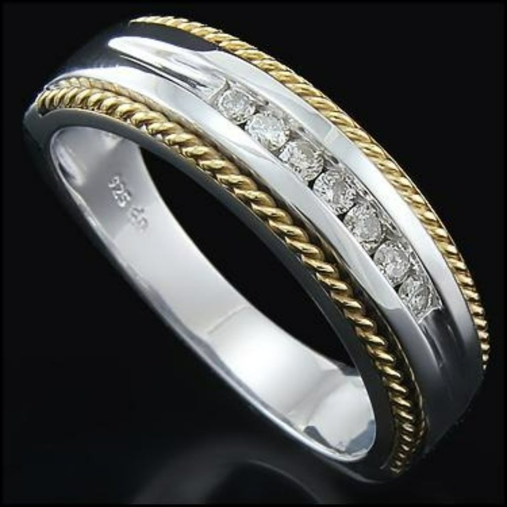 Two-tone 14K gold plated sterling silver band, size 7.